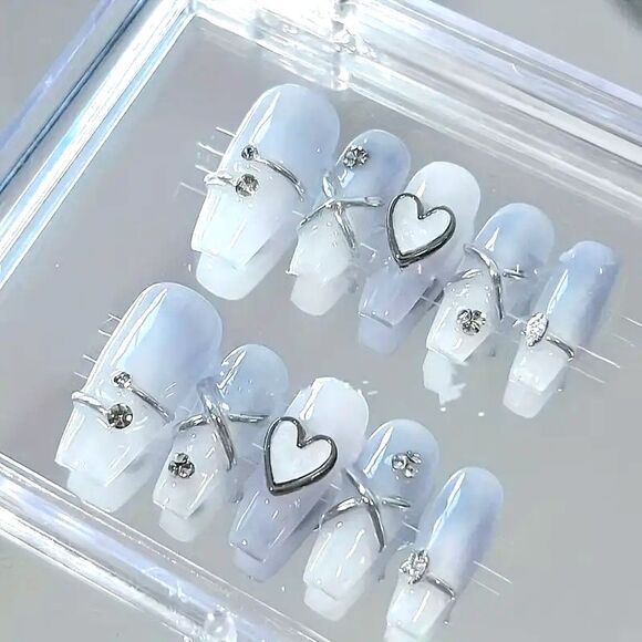 10PCS Y2K Coffin Cute Demure Pastel Press on Nails, Medium Length- XS, S, M, L - Picture 2 of 6